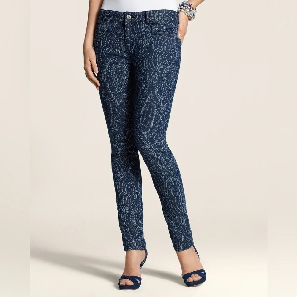 Chico’s Platinum Denim Paisley Ankle Jeans CHICOS 0 or size 4 / 6 XS blue